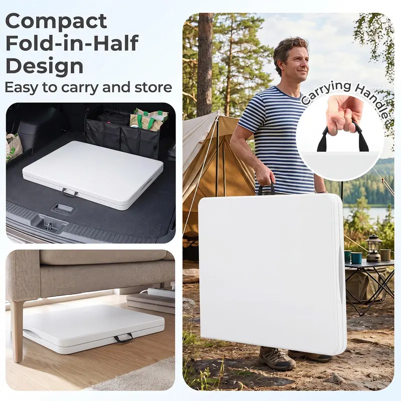 Goplus 6-Fuß-Klapp-Tisch aus Kunststoff | Campingtisch mit Halbklappfunktion und Tragegriff