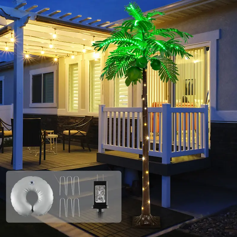 GoPlus 6-Fuß-künstlicher beleuchteter Palmenbaum für den Außenbereich – tropische Palme mit 309 LED-Leuchten 2