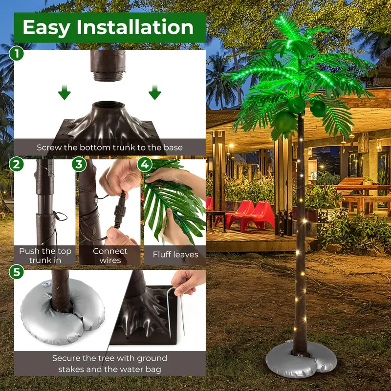 GoPlus 6-Fuß-künstlicher beleuchteter Palmenbaum für den Außenbereich – tropische Palme mit 309 LED-Leuchten