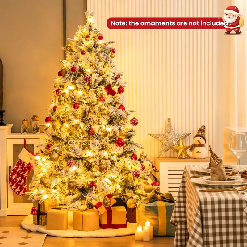 GoPlus 6-Fuß-künstlicher Weihnachtsbaum mit vormontierten Lichtern und Schneebelag, Tannennadeln, für Feierlichkeiten, Büro und Wohnraum-Dekoration 2