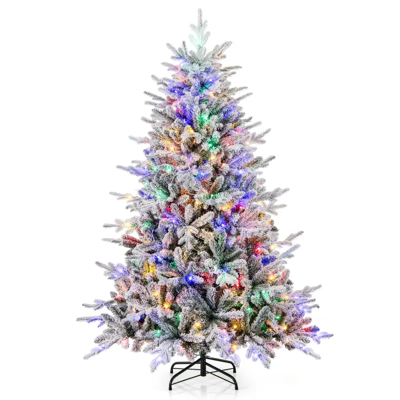 GoPlus 6-Fuß-vorgefertigter, beleuchteter Schnee-beflockter Weihnachtsbaum, künstlicher, klappbarer, vollständiger Weihnachtsbaum mit 260 mehrfarbigen LED-Leuchten