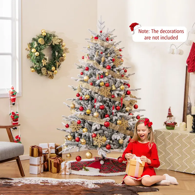 GoPlus 6-Fuß-vorgefertigter, beleuchteter Schnee-beflockter Weihnachtsbaum, künstlicher, klappbarer, vollständiger Weihnachtsbaum mit 260 mehrfarbigen LED-Leuchten 2