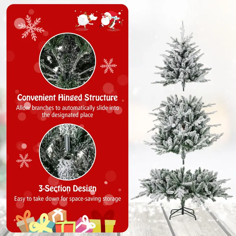 GoPlus 6-Fuß-vorgefertigter, beleuchteter Schnee-beflockter Weihnachtsbaum, künstlicher, klappbarer, vollständiger Weihnachtsbaum mit 260 mehrfarbigen LED-Leuchten