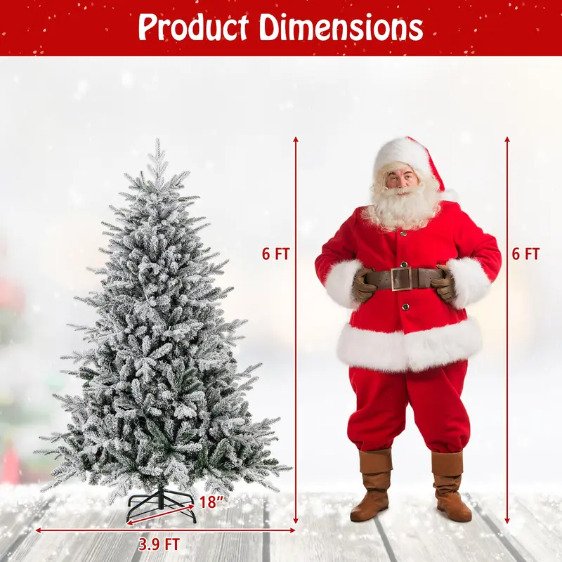 GoPlus 6-Fuß-vorgefertigter, beleuchteter Schnee-beflockter Weihnachtsbaum, künstlicher, klappbarer, vollständiger Weihnachtsbaum mit 260 mehrfarbigen LED-Leuchten