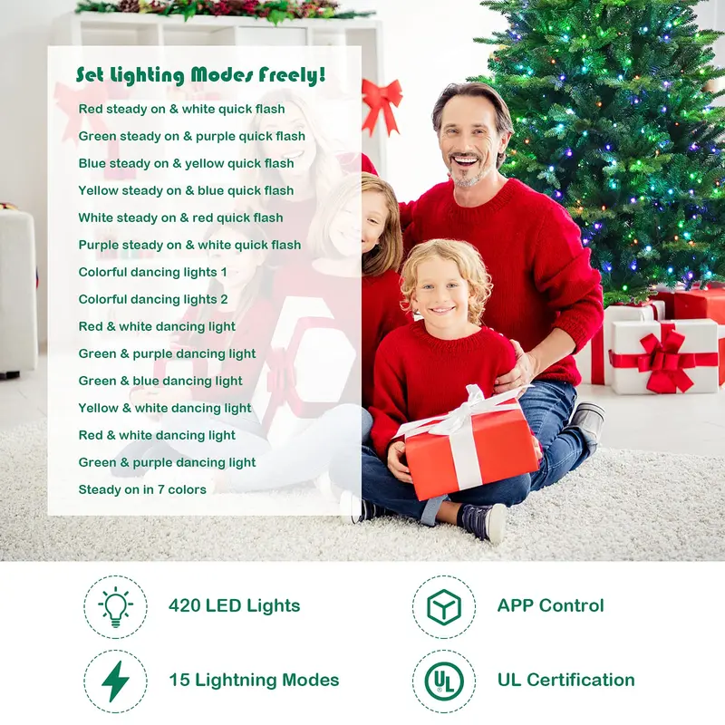 GoPlus 6-Fuß-vorgefertigter Weihnachtsbaum mit LED-Beleuchtung, klappbarer künstlicher Weihnachtsbaum mit 420 über App steuerbaren LED-Leuchten