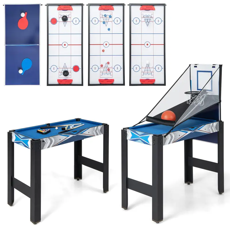 Goplus 6-in-1-Multi-Spiel-Tisch: Kombi-Spieltisch mit Basketball, Billard, Tischtennis, Hockey, Shuffleboard und Bowling