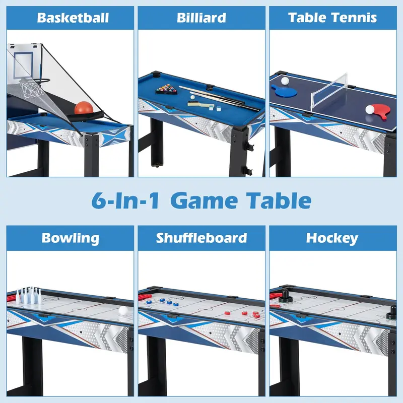 Goplus 6-in-1-Multi-Spiel-Tisch: Kombi-Spieltisch mit Basketball, Billard, Tischtennis, Hockey, Shuffleboard und Bowling 2