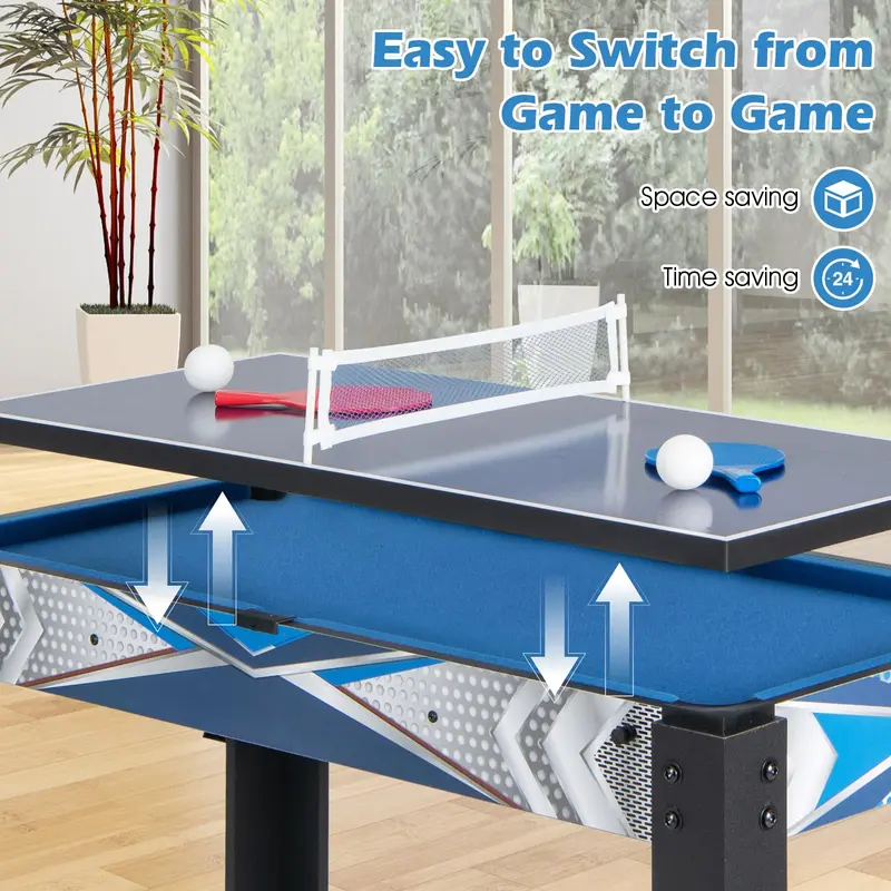 Goplus 6-in-1-Multi-Spiel-Tisch: Kombi-Spieltisch mit Basketball, Billard, Tischtennis, Hockey, Shuffleboard und Bowling