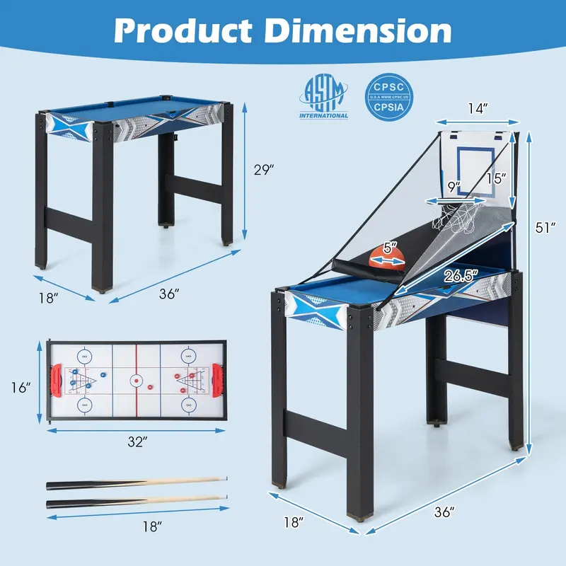 Goplus 6-in-1-Multi-Spiel-Tisch: Kombi-Spieltisch mit Basketball, Billard, Tischtennis, Hockey, Shuffleboard und Bowling