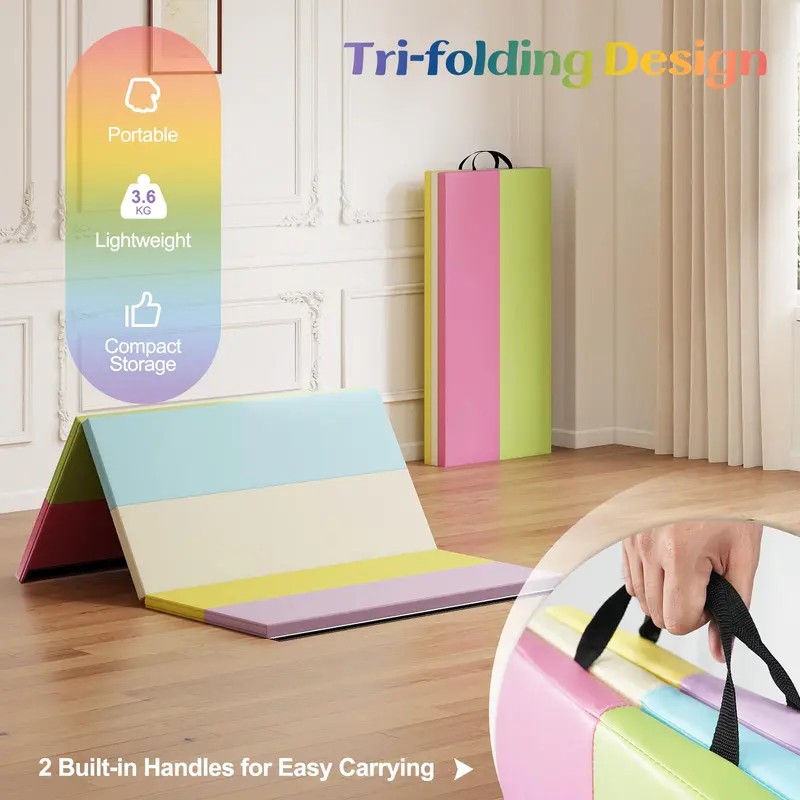 Goplus 6' x 4' dreiteilige klappbare Turnmatte mit Tragegriffen und Klettverschluss
