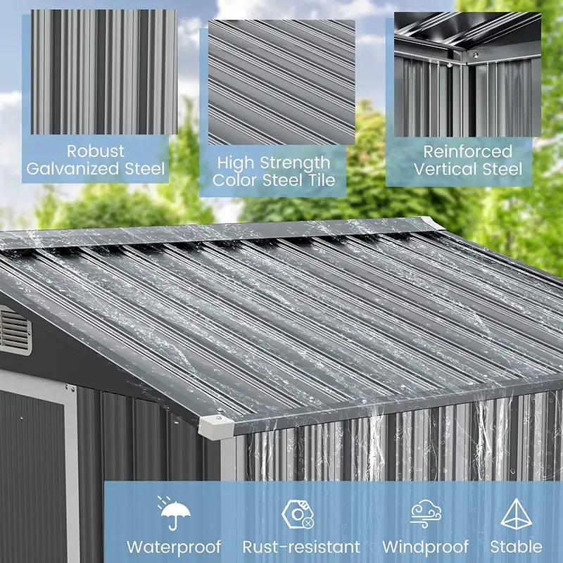 Goplus 6' x 4' Gartenablagehäuschen für den Außenbereich, wetterfeste Werkzeughütte aus verzinktem Metall 2