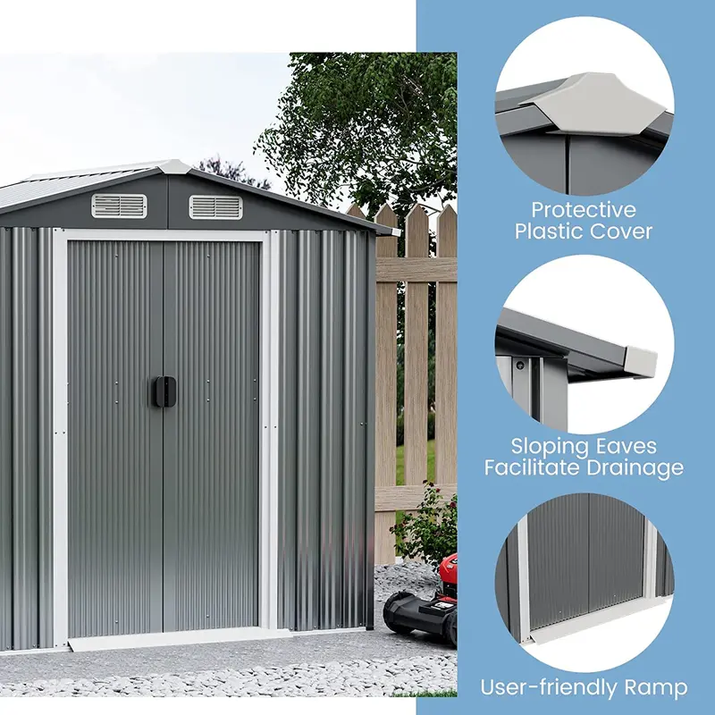 Goplus 6' x 4' Gartenablagehäuschen für den Außenbereich, wetterfeste Werkzeughütte aus verzinktem Metall