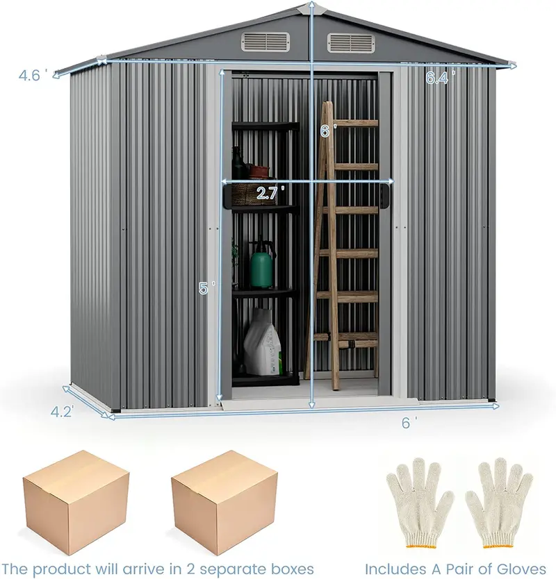 Goplus 6' x 4' Gartenablagehäuschen für den Außenbereich, wetterfeste Werkzeughütte aus verzinktem Metall
