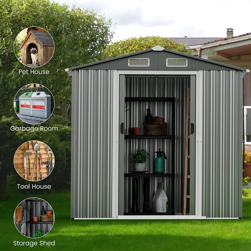Goplus 6' x 4' Gartenablagehäuschen für den Außenbereich, wetterfeste Werkzeughütte aus verzinktem Metall