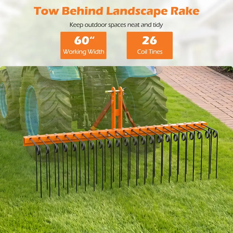 Goplus 60"-Pinienstroh-Rechen zum Anhängen – Landschaftsrechen mit 26 metallischen Spiralen für Blätter, Gras usw. 2