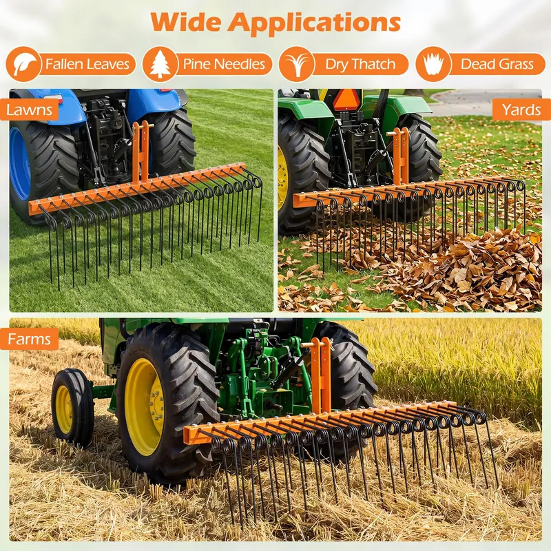 Goplus 60"-Pinienstroh-Rechen zum Anhängen – Landschaftsrechen mit 26 metallischen Spiralen für Blätter, Gras usw.