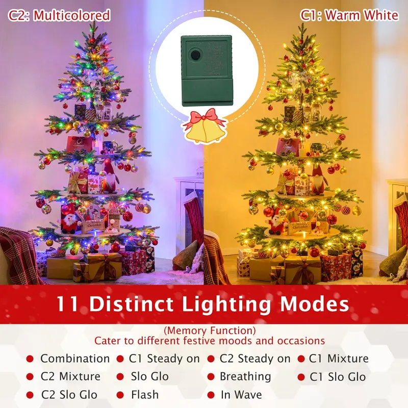 GoPlus 6,4 ft künstlicher Weihnachtsbaum mit Vorverkabelung und 360° drehbarem Sockel 2