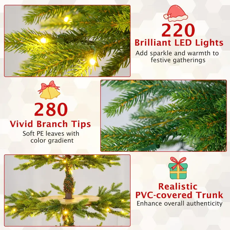 GoPlus 6,4 ft künstlicher Weihnachtsbaum mit Vorverkabelung und 360° drehbarem Sockel