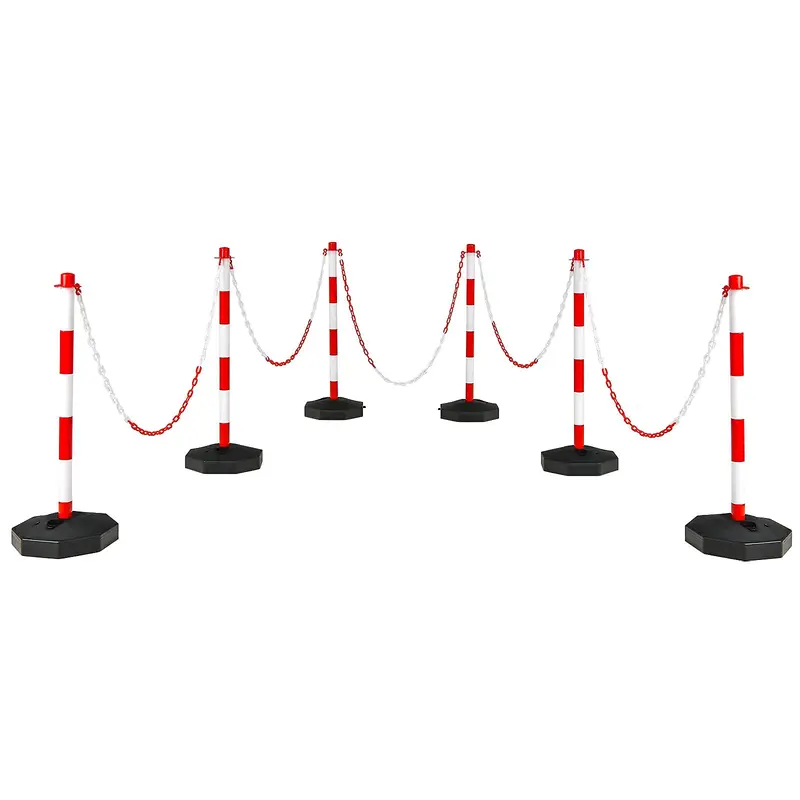 Goplus 6er-Pack Markierungspfosten mit Kegel, Verkehrskonus-Sicherheitsbarriere mit achteckiger befüllbarer Basis und 1,5-m-Ketten
