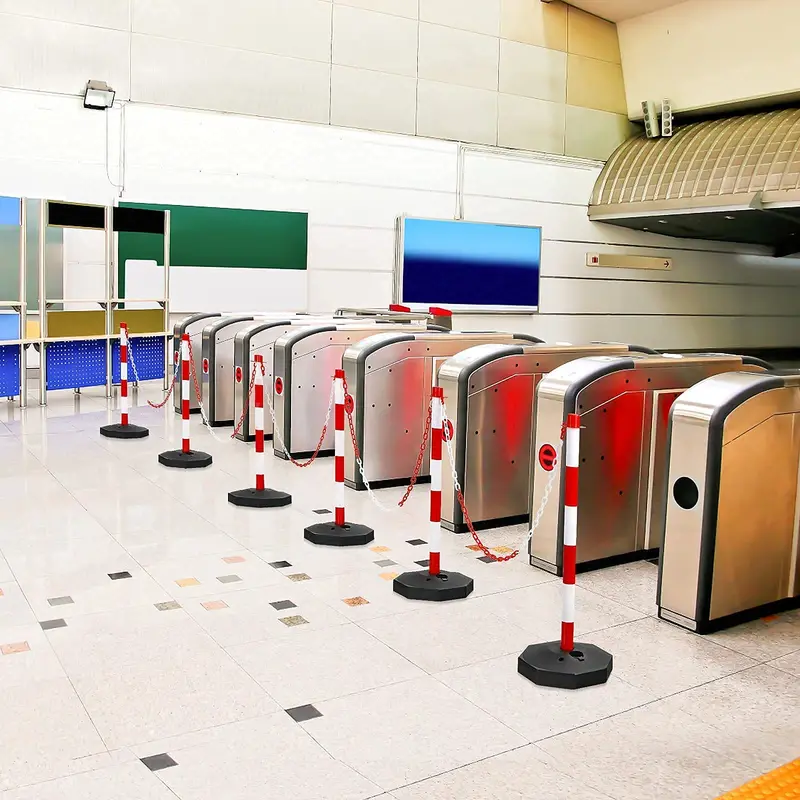 Goplus 6er-Pack Markierungspfosten mit Kegel, Verkehrskonus-Sicherheitsbarriere mit achteckiger befüllbarer Basis und 1,5-m-Ketten 2