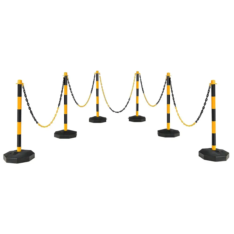 GoPlus 6er-Pack Markierungspfosten mit Kegel, Verkehrskonus-Sicherheitsbarriere mit achteckiger befüllbarer Basis und 1,5-m-Ketten (6 Stück, Schwarz + Gelb)