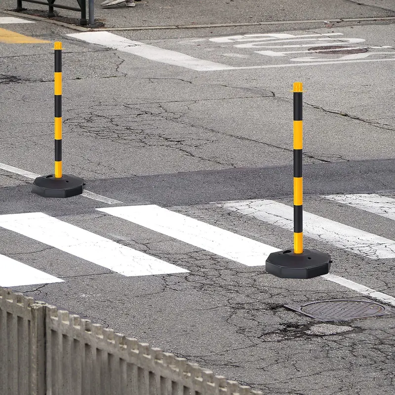 GoPlus 6er-Pack Markierungspfosten mit Kegel, Verkehrskonus-Sicherheitsbarriere mit achteckiger befüllbarer Basis und 1,5-m-Ketten (6 Stück, Schwarz + Gelb) 2