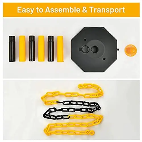GoPlus 6er-Pack Markierungspfosten mit Kegel, Verkehrskonus-Sicherheitsbarriere mit achteckiger befüllbarer Basis und 1,5-m-Ketten (6 Stück, Schwarz + Gelb)