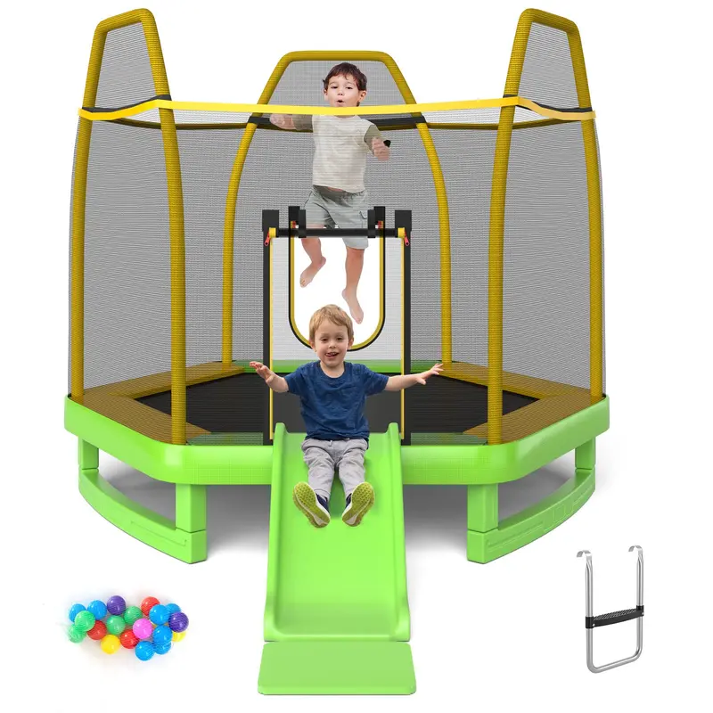 Goplus 7-Fuß-Kindertrampolin mit Rutsche, 87" (ca. 221 cm) nach ASTM-Zertifizierung für Freizeitnutzung