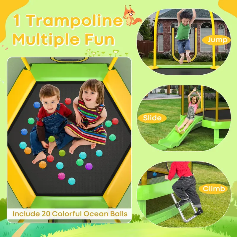 Goplus 7-Fuß-Kindertrampolin mit Rutsche, 87" (ca. 221 cm) nach ASTM-Zertifizierung für Freizeitnutzung 2