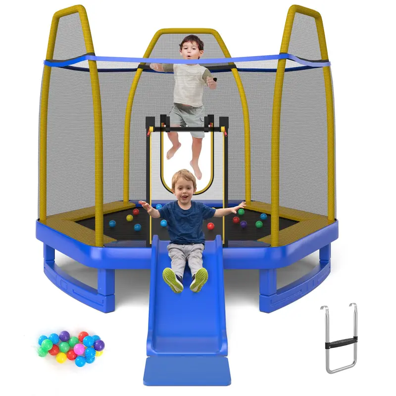 Goplus 7-Fuß-Kindertrampolin mit Rutsche, 87" (ca. 221 cm) nach ASTM-Zertifizierung für Freizeitnutzung