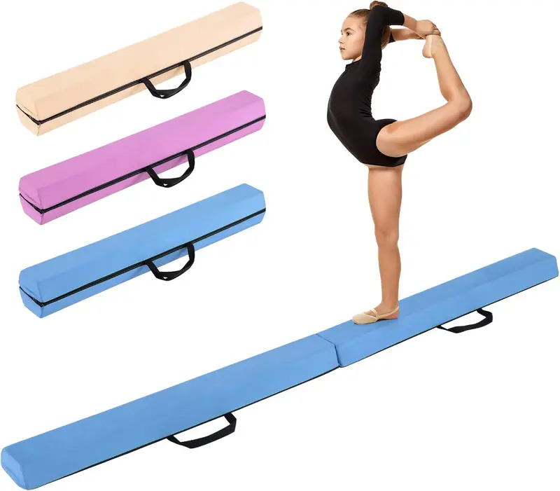 Goplus 7-Fuß-Klapp-Balancebalken, Schaumstoff-Gymnastikbalken mit abnehmbarem Wildlederbezug und rutschfestem Boden