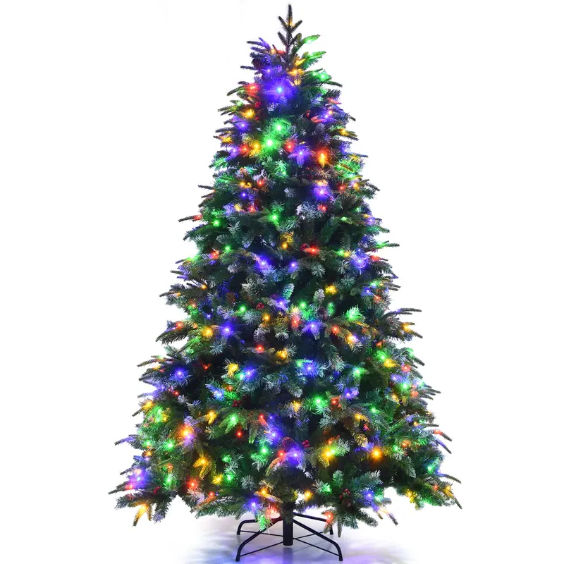 GoPlus 7-Fuß-Kunst-Weihnachtsbaum mit integrierter Beleuchtung, realistischer verschneiter Weihnachtskieferbaum mit 450 farbwechselnden LED-Leuchten und 11 Blinkmodi