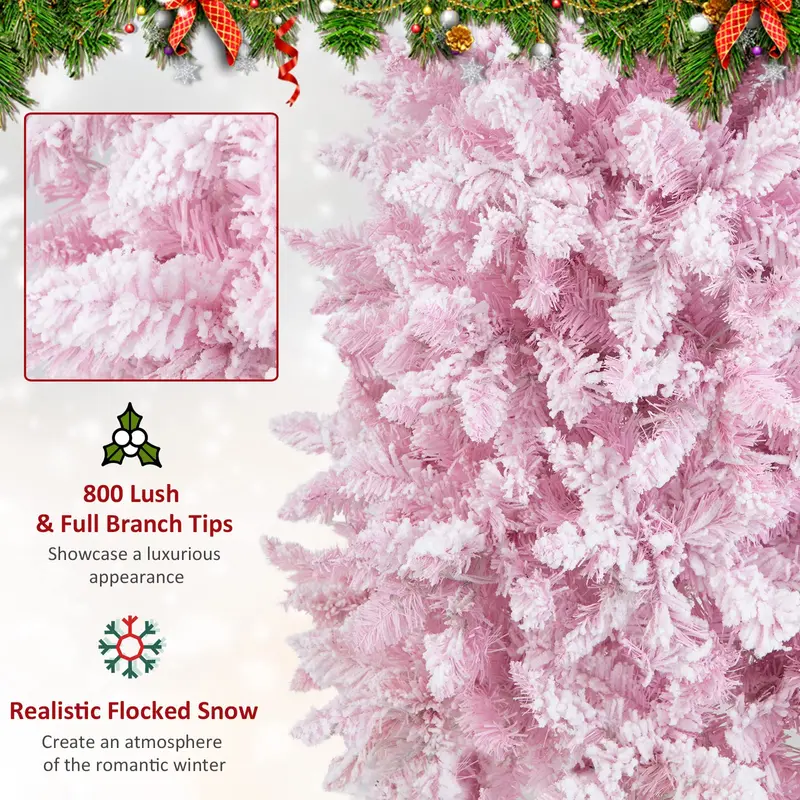 GoPlus 7-Fuß-vorgefertigter, beleuchteter Bleistift-Weihnachtsbaum mit Schnee-Beschichtung, künstlicher schlanker Baum mit 800 Astspitzen
