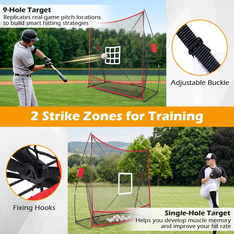 Goplus 7 × 7,4 Fuß (ca. 213 × 226 cm) Extra großes Baseball- und Softball-Trainingsnetz mit Ballauffangsystem 2