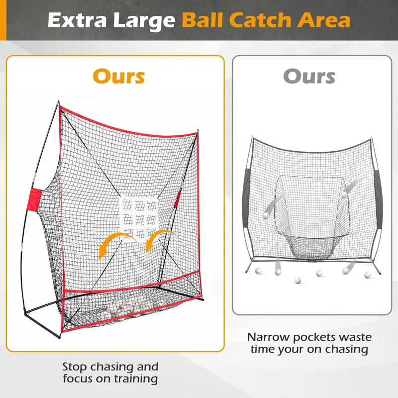 Goplus 7 × 7,4 Fuß (ca. 213 × 226 cm) Extra großes Baseball- und Softball-Trainingsnetz mit Ballauffangsystem