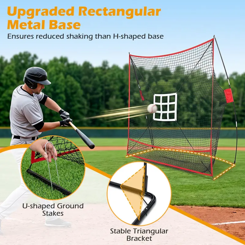 Goplus 7 × 7,4 Fuß (ca. 213 × 226 cm) Extra großes Baseball- und Softball-Trainingsnetz mit Ballauffangsystem
