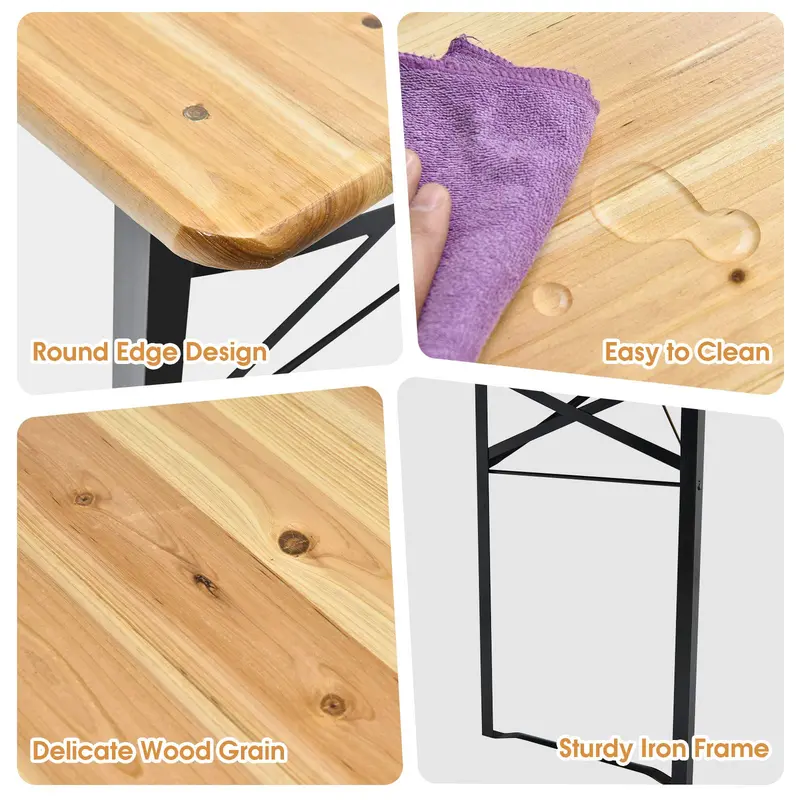Goplus 70"-3-teiliges tragbares Klapp-Picknicktisch-Bank-Set, tragbarer Picknick-Biertisch mit Holzplatte