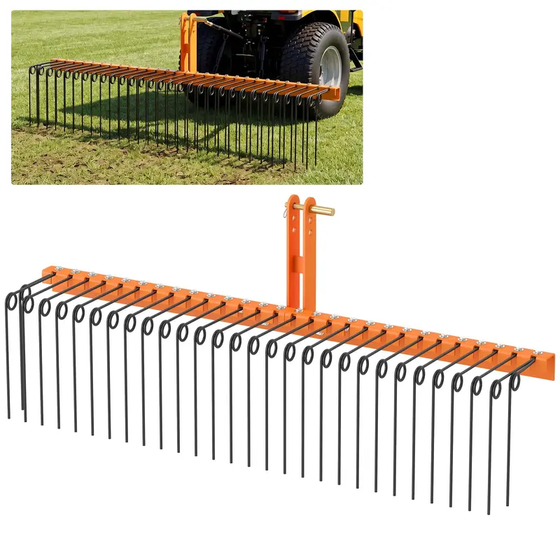 GoPlus 72"-Piniennadel-Rechen zum Anhängen – Landschaftsrechen mit 30 Metallspiralen-Zinken