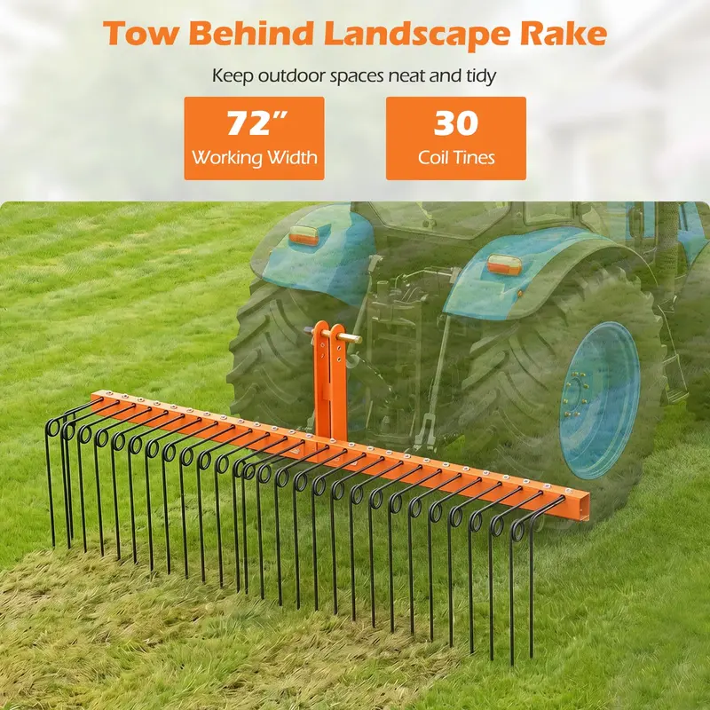 GoPlus 72"-Piniennadel-Rechen zum Anhängen – Landschaftsrechen mit 30 Metallspiralen-Zinken 2