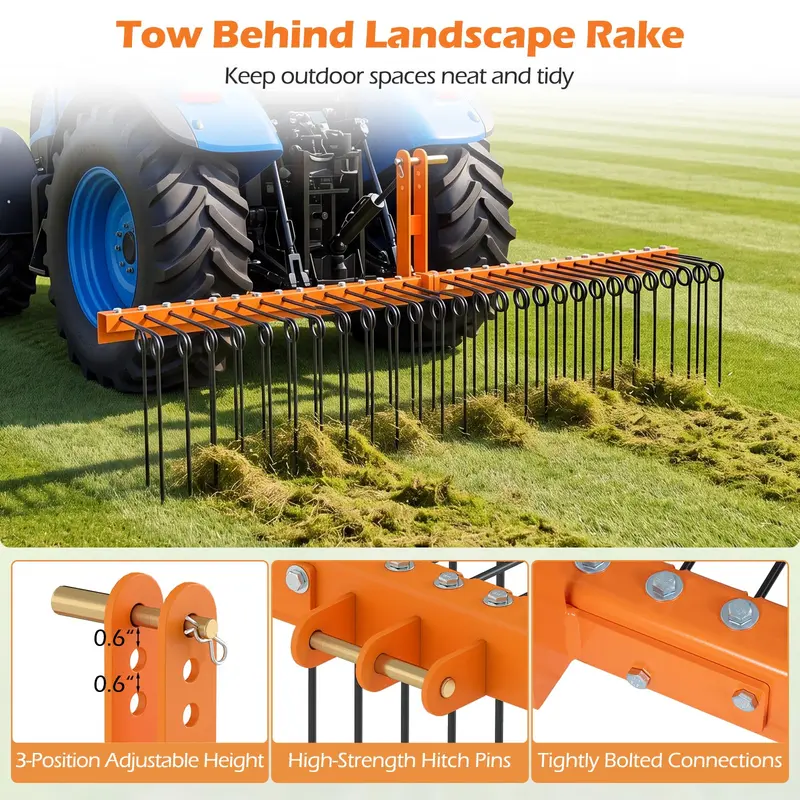 GoPlus 72"-Piniennadel-Rechen zum Anhängen – Landschaftsrechen mit 30 Metallspiralen-Zinken
