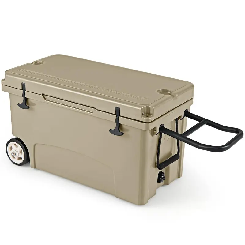Goplus 75 QT tragbarer Hartkühlbox mit 6-Tage-Eis-Haltezeit, Zuggriff und Rollen