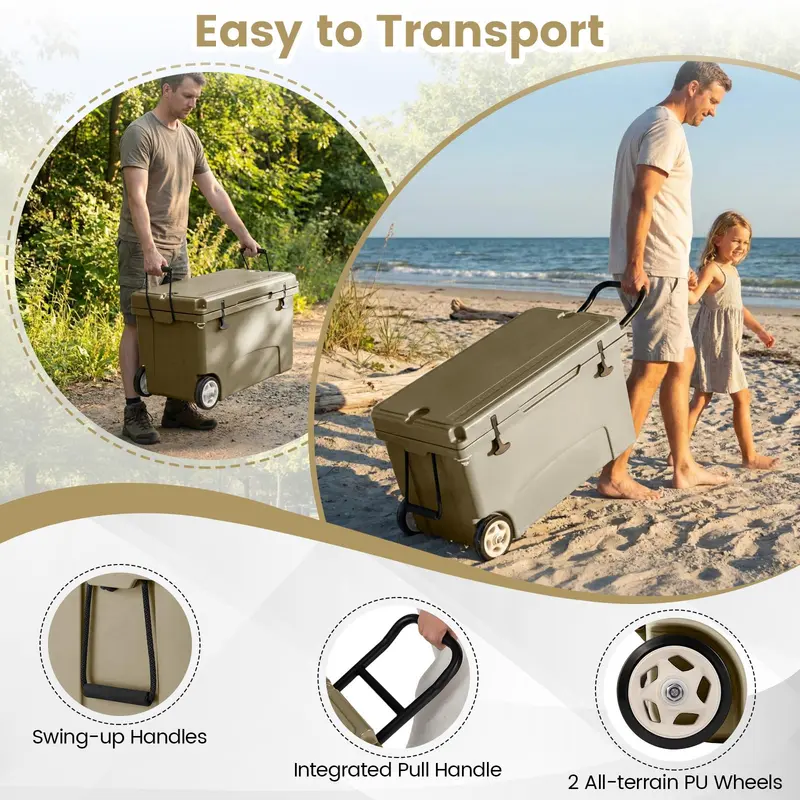 Goplus 75 QT tragbarer Hartkühlbox mit 6-Tage-Eis-Haltezeit, Zuggriff und Rollen 2