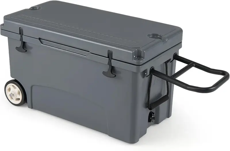 Goplus 75 QT tragbarer Hartkühlbox mit 6-Tage-Eis-Haltezeit, Zuggriff und Rollen