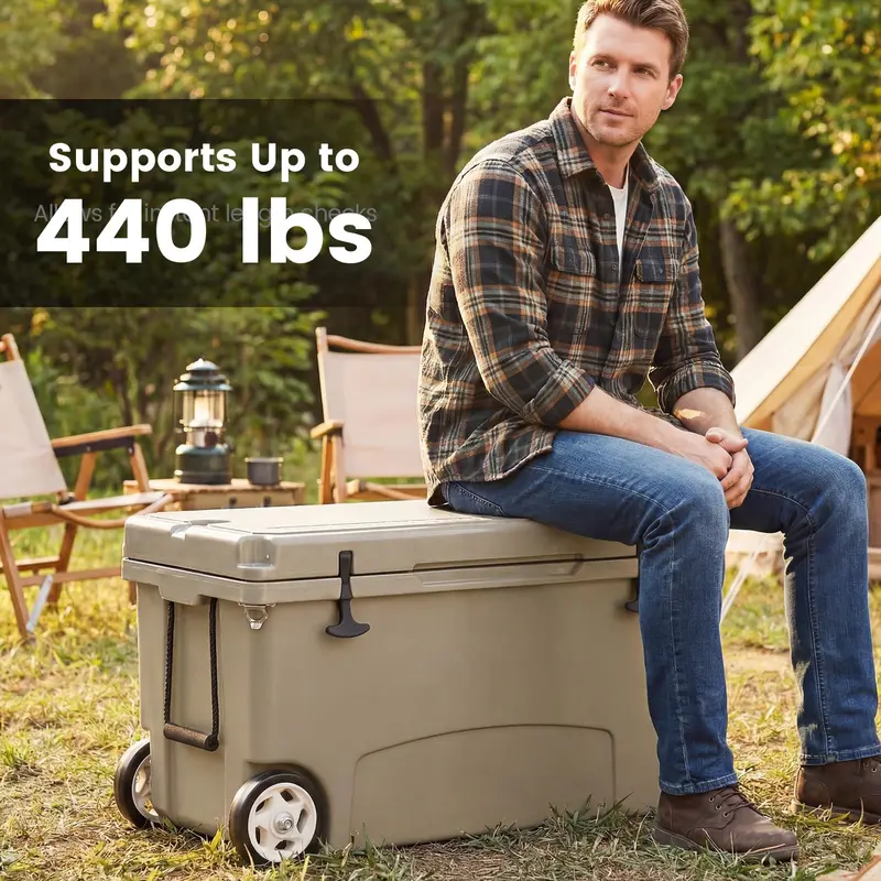 Goplus 75 QT tragbarer Hartkühlbox mit 6-Tage-Eis-Haltezeit, Zuggriff und Rollen