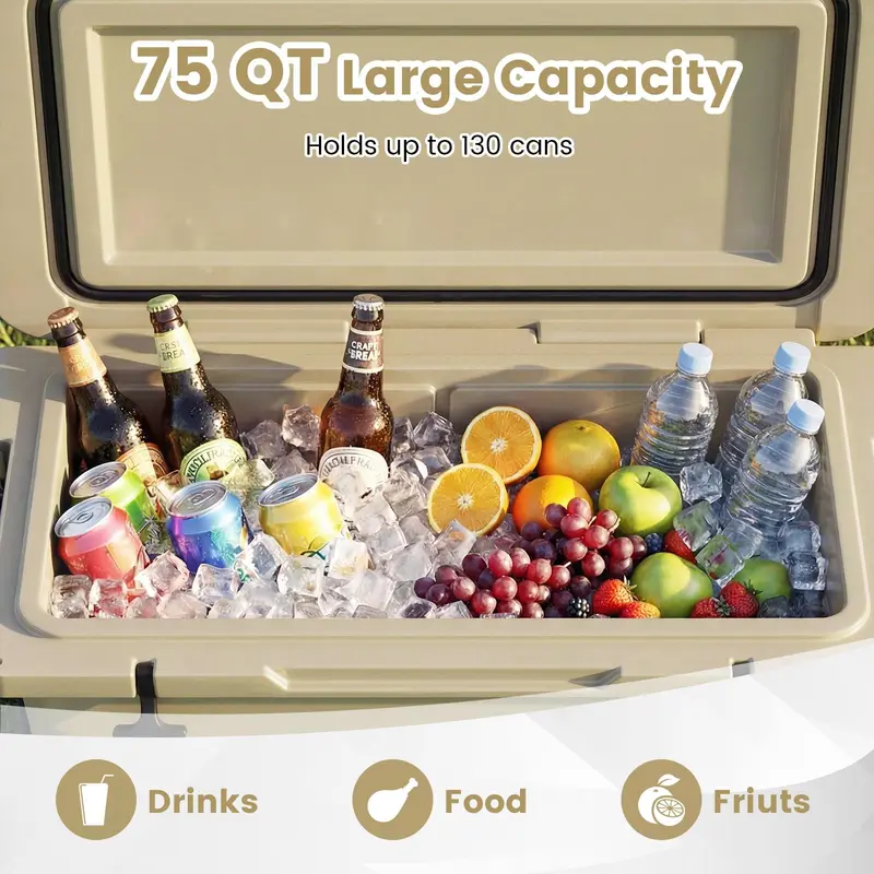 Goplus 75 QT tragbarer Hartkühlbox mit 6-Tage-Eis-Haltezeit, Zuggriff und Rollen