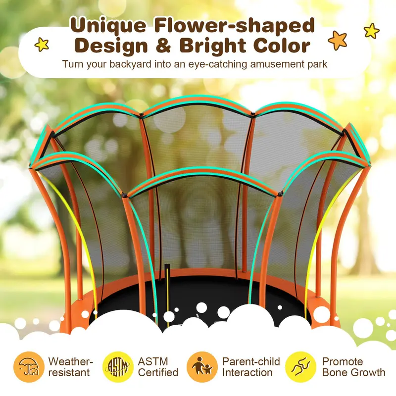 Goplus 8 ft / 10 ft Trampolin für den Außenbereich, ASTM-zertifiziertes Trampolin mit einzigartigem Blumen-Design