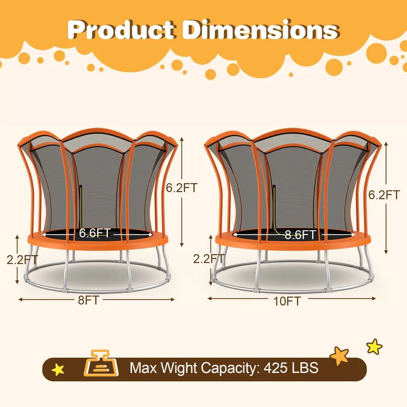 Goplus 8 ft / 10 ft Trampolin für den Außenbereich, ASTM-zertifiziertes Trampolin mit einzigartigem Blumen-Design