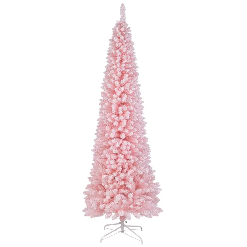 Goplus 8-Fuß-Rosa-Schlanke-Bleistift-Weihnachtsbaum, künstlicher unbeleuchteter schlanker Weihnachtsbaum mit 1000 Ästchen