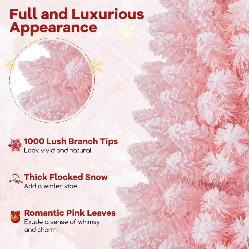 Goplus 8-Fuß-Rosa-Schlanke-Bleistift-Weihnachtsbaum, künstlicher unbeleuchteter schlanker Weihnachtsbaum mit 1000 Ästchen 2