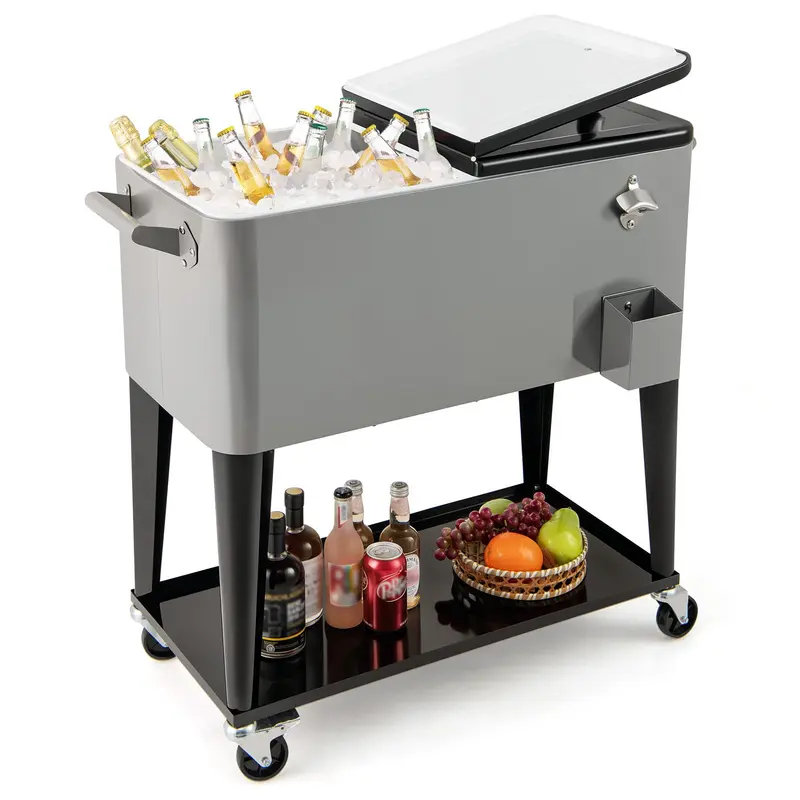 GoPlus 80-Quart-Rollkühlbox für Outdoor-Aktivitäten mit Rädern und Ablagefach